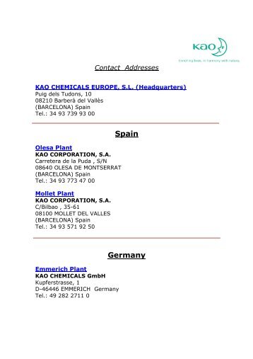Spain Germany - Kao Chemicals Europe