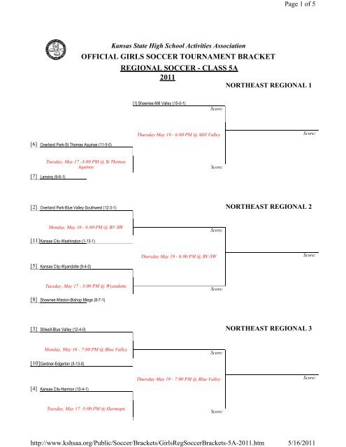 official girls soccer tournament bracket regional soccer - class 5a 2011