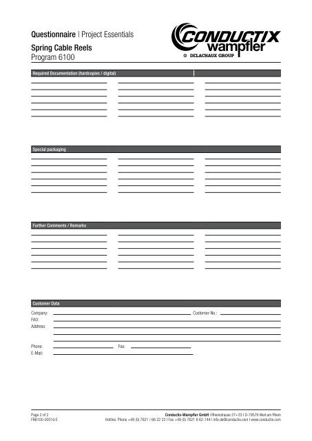 Questionnaire | Project Essentials Spring Cable Reels ... - Conductix