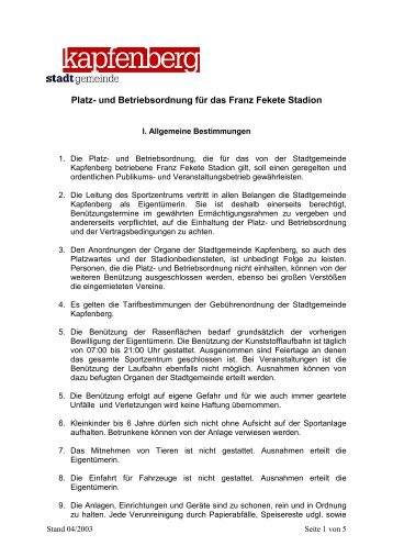 Platz- und Betriebsordnung fÃ¼r das Franz Fekete Stadion