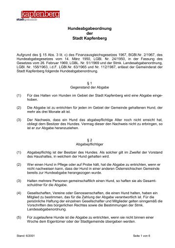 Hundeabgabeordnung der Stadt Kapfenberg - Stadtgemeinde ...