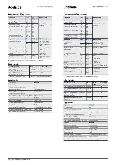 Tarifs et début de cours 2013 - Kaplan International Colleges