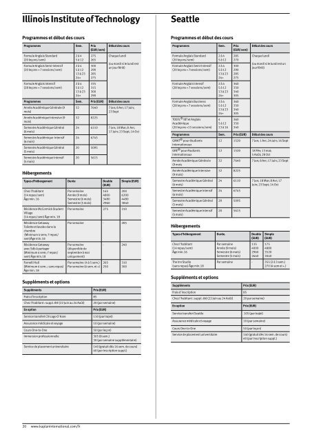 Tarifs et début de cours 2013 - Kaplan International Colleges