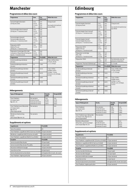 Tarifs et début de cours 2013 - Kaplan International Colleges