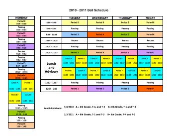 Printable School Year 2010-2011 Bell Schedule