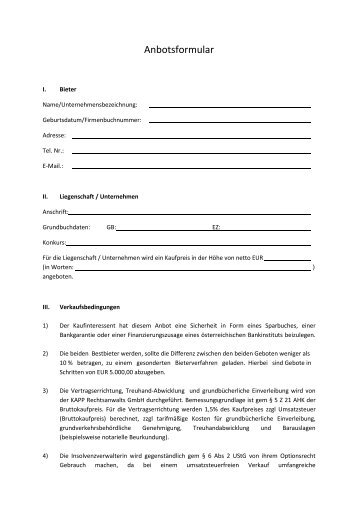 Anbotsformular - KAPP Rechtsanwalts GmbH