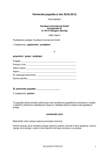 Partnerska pogodba (z dne 28.02.2012) - Karatbars