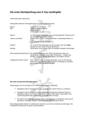 Handout fÃ¼r die AnfÃ¤nger-Kids zur ersten - Karate-Dojo Winsen