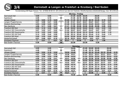 Fahrplan der S-Bahn-Linien 3 und 4 