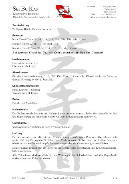 Ausschreibung - Karate SeiBuKan Dornbirn