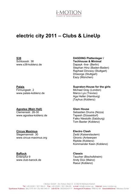 electric city 2011 – Clubs & LineUp
