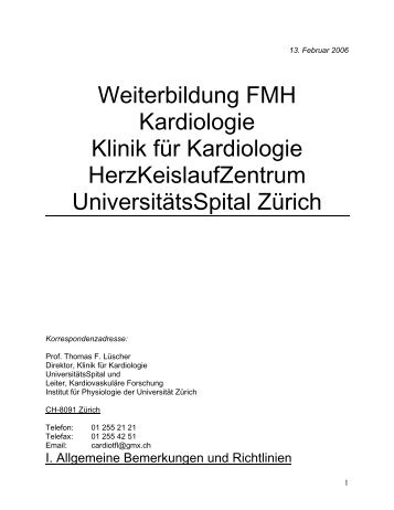 Weiterbildung FMH Kardiologie Klinik fÃ¼r Kardiologie ...