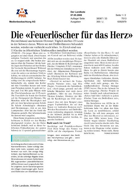 Pressespiegel vom 7. Mai 2008 - Klinik fÃ¼r Kardiologie