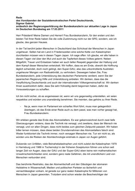 Rede des SPD-Chefs Sigmar Gabriel [PDF, 86 KB]