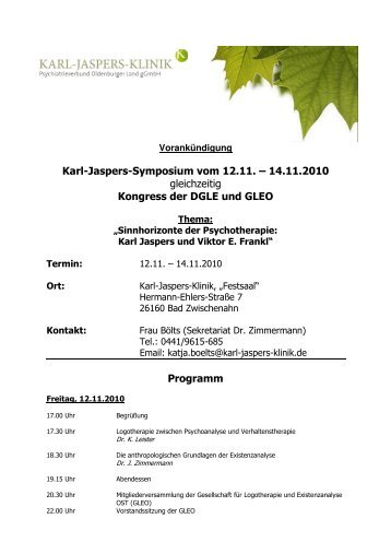 Programm Karl-Jaspers-Symposium - in der Karl-Jaspers-Klinik