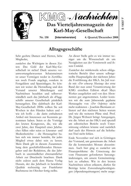 KMG-Nachrichten 158 - Dezember 2008 - Karl-May-Gesellschaft