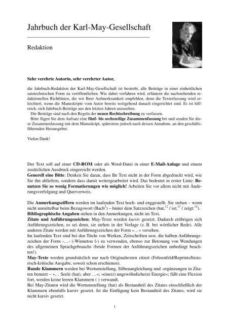 Richtlinien fÃ¼r Jahrbuchautoren - Karl-May-Gesellschaft