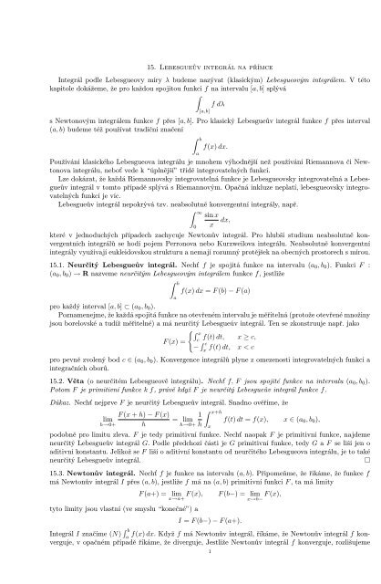 15. LebesgueÅ¯v integrÃ¡l na pÅÃ­mce IntegrÃ¡l podle Lebesgueovy mÃ­ry ...