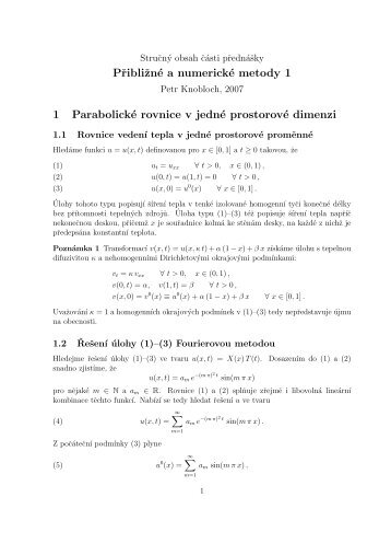 PribliznÃ© a numerickÃ© metody 1 1 ParabolickÃ© rovnice v jednÃ© ...