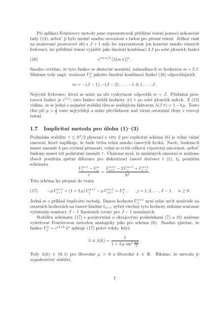 PribliznÃ© a numerickÃ© metody 1 1 ParabolickÃ© rovnice v jednÃ© ...