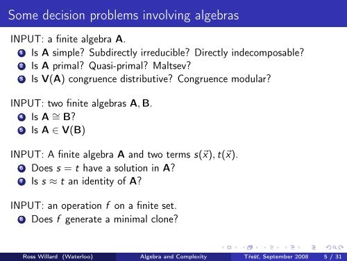 Universal Algebra and Computational Complexity Lecture 3