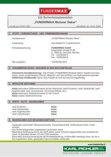 Vorlage Sicherheitsdatenblatt - Karl Pichler