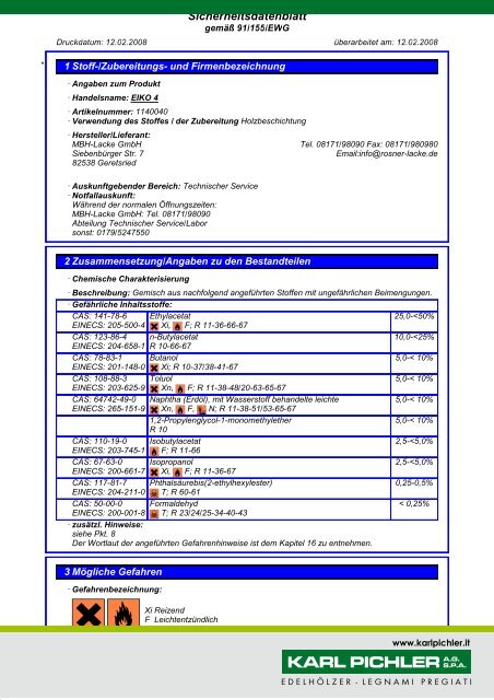 Sicherheitsdatenblatt - Karl Pichler