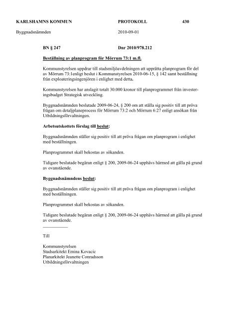 protokoll frÃ¥n sammantrÃ¤de med byggnadsnÃ¤mnden - Karlshamn