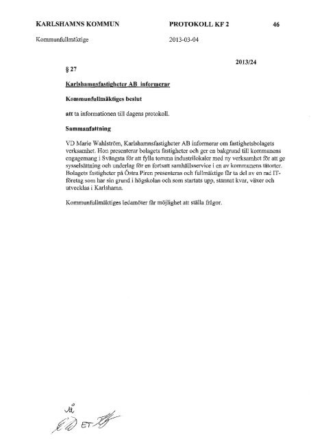 Protokoll KF 130304 - Karlshamn