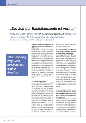 Interview mit Prof. Dr. Christof Weinhardt - Karlsruher Transfer