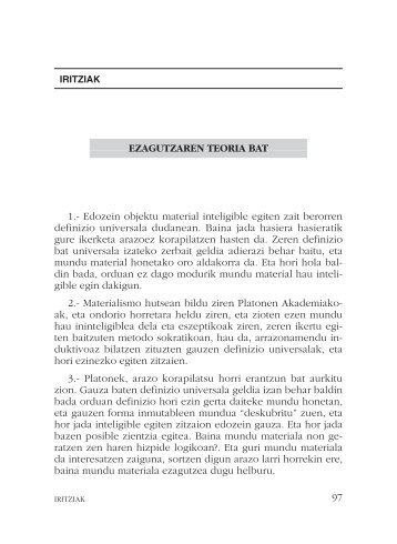 EZAGUTZAREN TEORIA BAT 1.- Edozein objektu material ... - Karmel