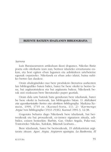 BIZENTE BATIZEN IDAZLANEN BIBLIOGRAFIA Sarrera ... - Karmel