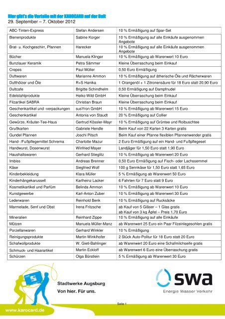 Vorteilsliste Herbstdult 2012 - KAROCARD