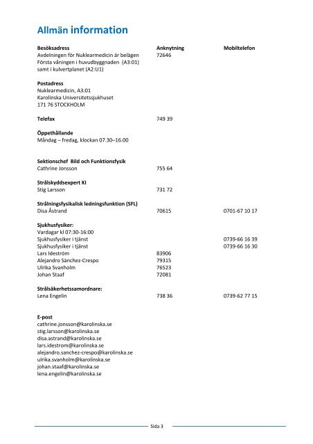 Lokala strålsäkerhetsföreskrifter - Karolinska Sjukhuset