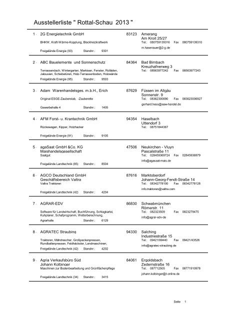 Ausstellerliste " Rottal-Schau 2013 " - Karpfhamer Fest