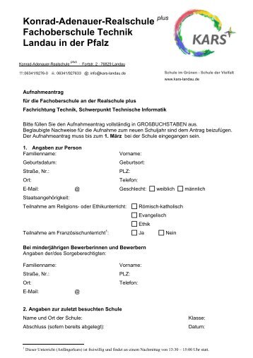 Anmeldeformular FOS - Konrad Adenauer Realschule Landau