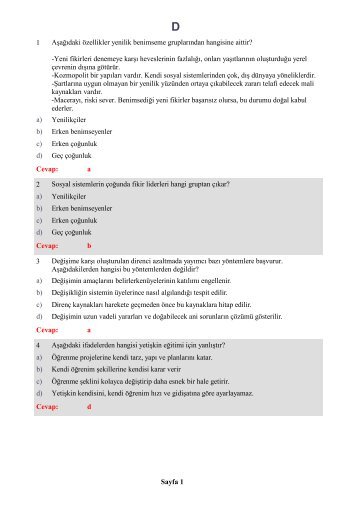 29 Nisan 2012 Tarihli Sınav Soru ve Cevapları - Kartal İlçe Gıda ...