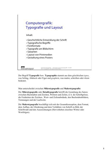 Computergrafik: Typografie und Layout - ETH ZÃ¼rich