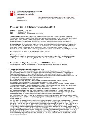 Protokoll der 44. Mitgliederversammlung 2013