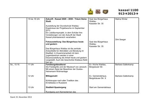 kassel 1100 â jubilÃ¤umsprogramm des stadtteils waldau