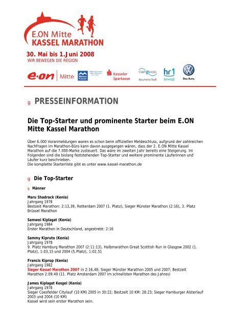 PRESSEINFORMATION Die Top-Starter und ... - Kassel Marathon