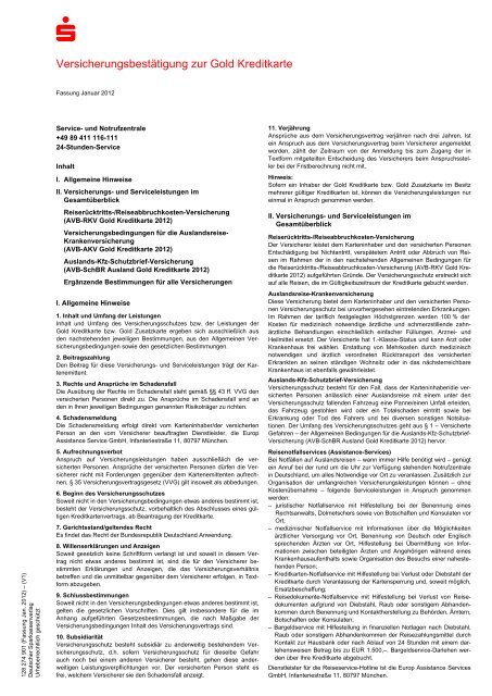 Versicherungsleistungen Kasseler Sparkasse
