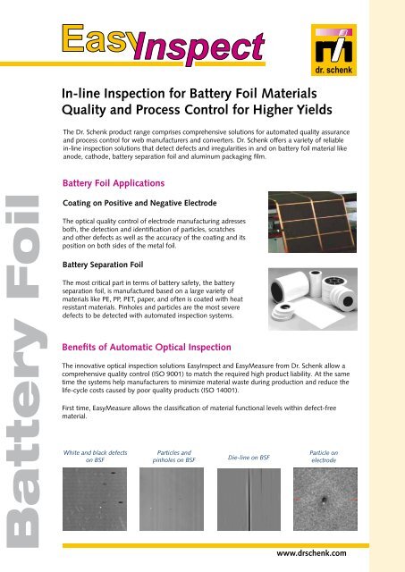 In-line Inspection for Battery Foil Materials Quality and Process ...
