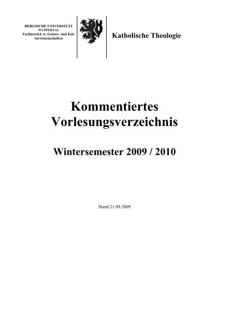 Kommentiertes Vorlesungsverzeichnis - Katholische Theologie ...