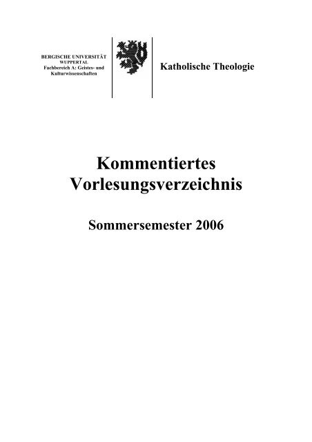 Kommentiertes Vorlesungsverzeichnis - Katholische Theologie ...