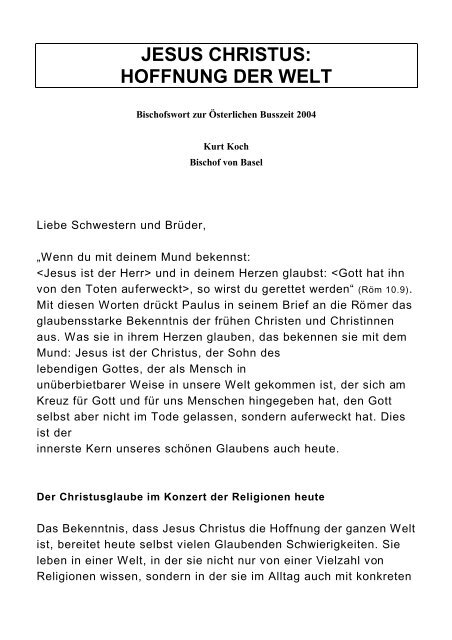 Jesus Christus Hoffnung Der Welt Katholische Kirche Schweiz