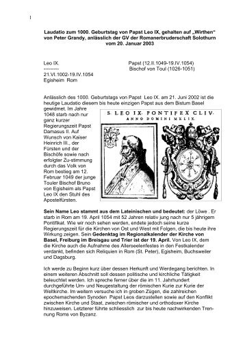 1 Laudatio zum 1000. Geburtstag von Papst Leo IX, gehalten auf ...