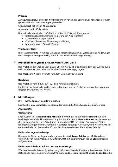 Protokoll der Synodesitzung - RÃ¶misch-Katholische Kirche im ...