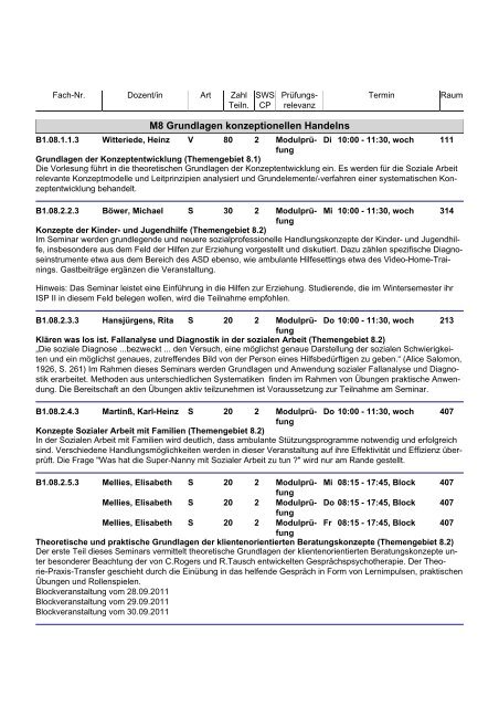Vorlesungsverzeichnis des Fachbereichs Sozialwesen WiSe 2011 ...