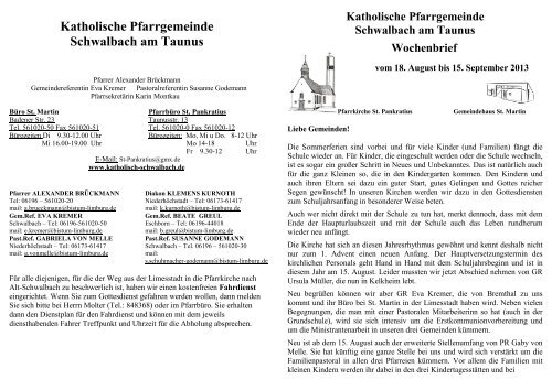 Wochenbrief - Katholische Pfarrgemeinde Schwalbach am Taunus